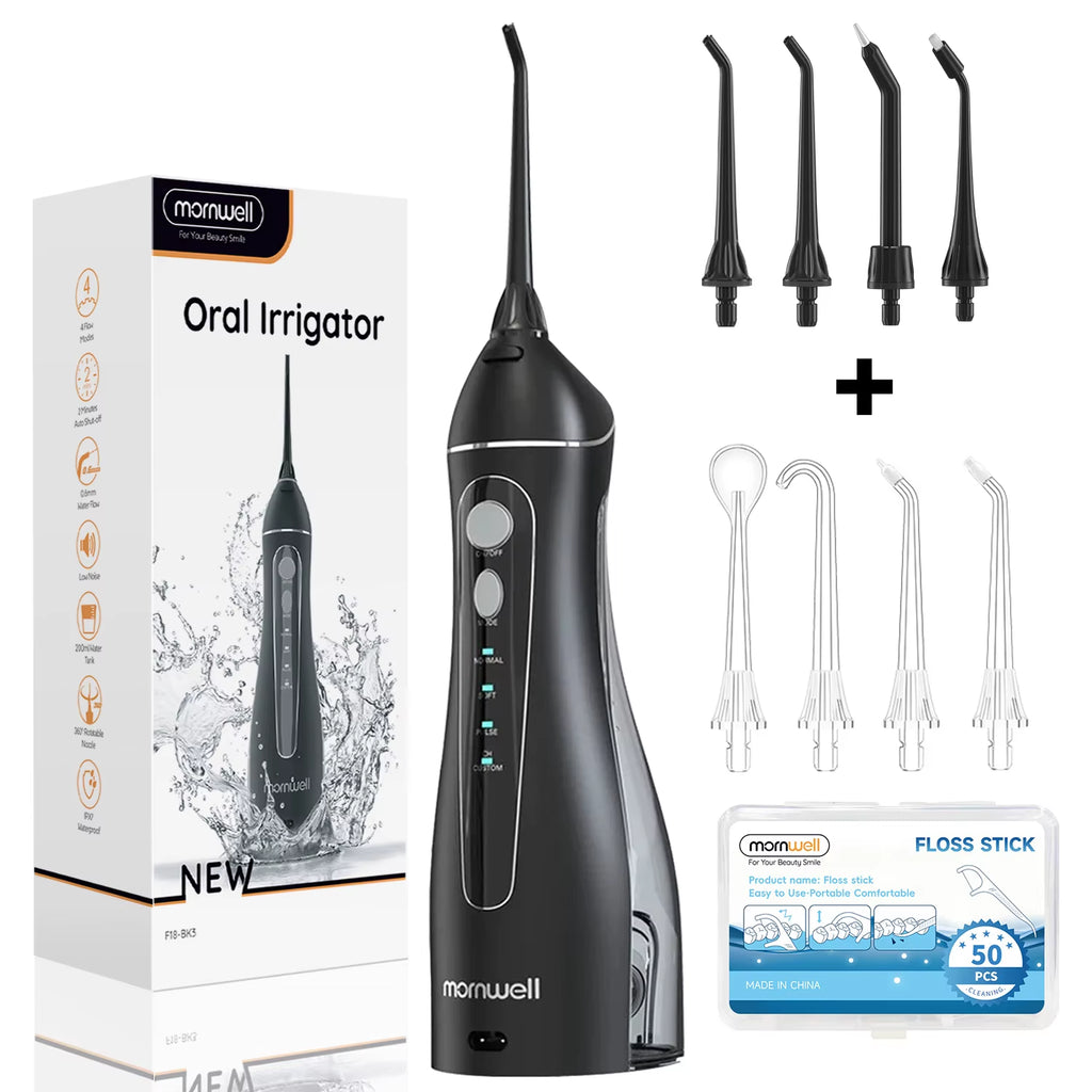 Water Floss Portable Cordless F18 Water Flosser 3 Cleaning Modes Waterproof Rechargeable Water Cleaner 4 Nozzles Clean Gums