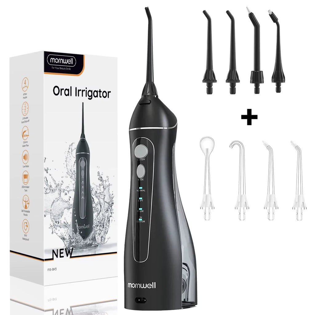 Water Floss Portable Cordless F18 Water Flosser 3 Cleaning Modes Waterproof Rechargeable Water Cleaner 4 Nozzles Clean Gums